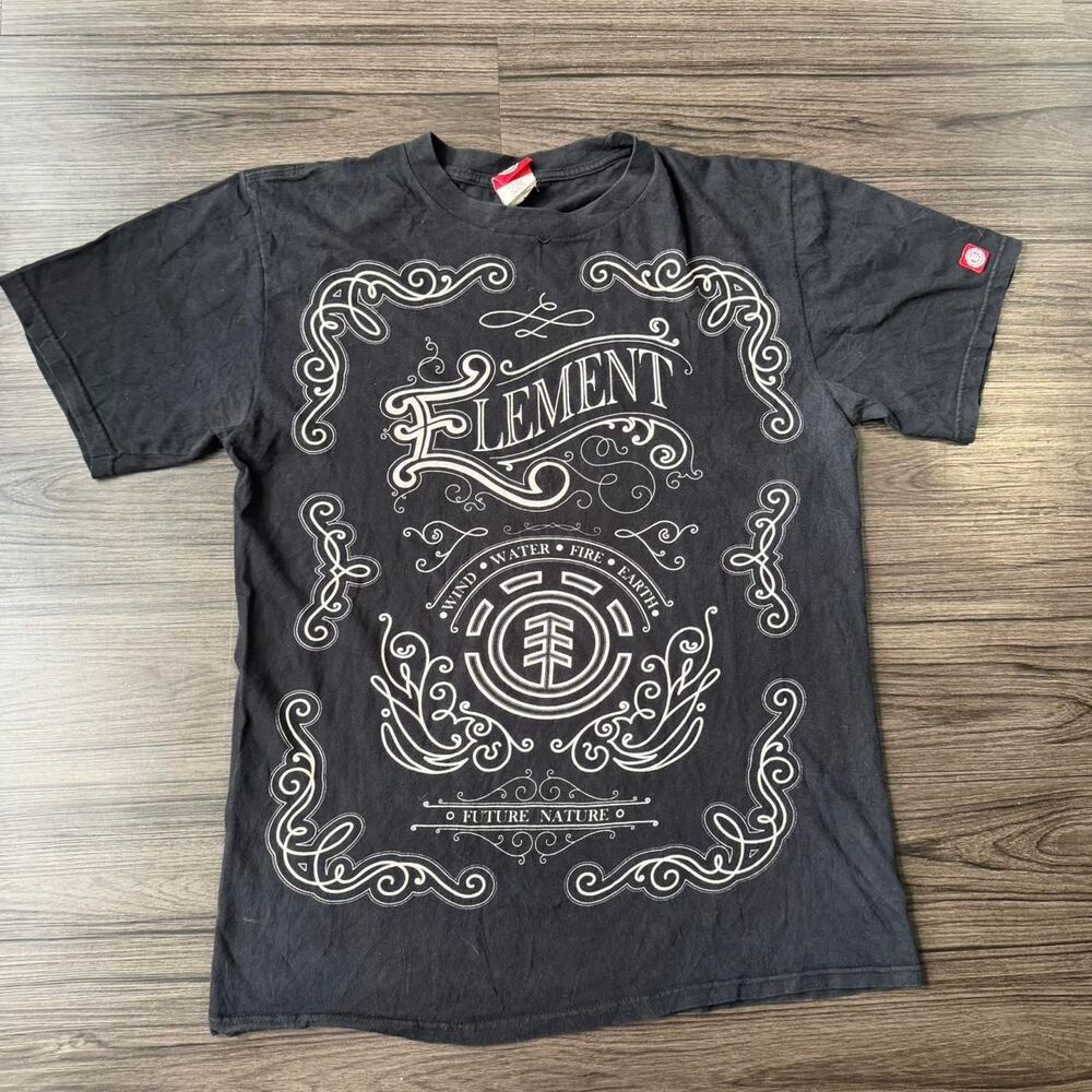 Vintage Y2K 00s Element black skater AOP Graphic Tee Size Medium - Picture 1 of 5